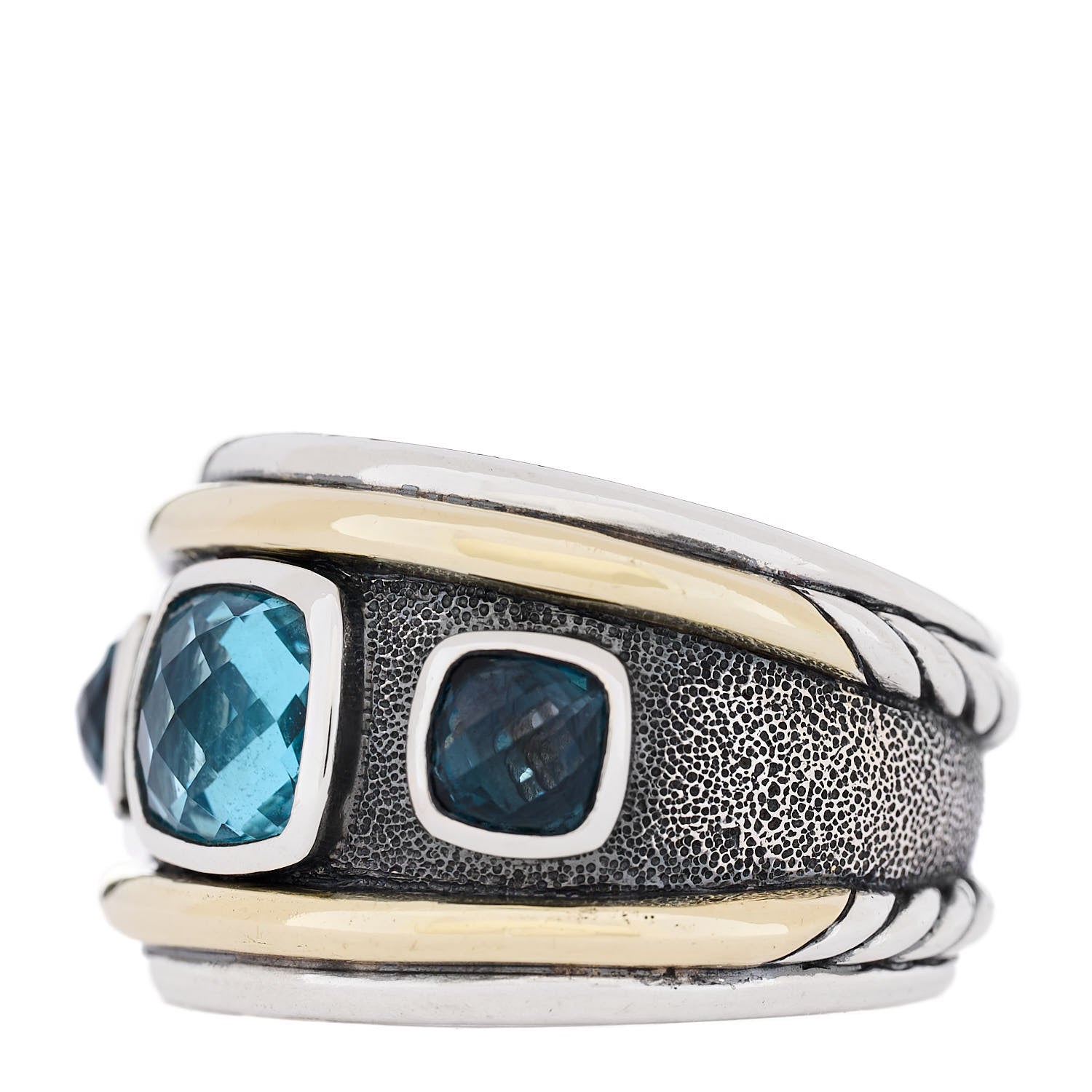 David Yurman Sterling Silver 14K Yellow Gold Blue Topaz Renaissance Ring 55 7.25 3 of 5
