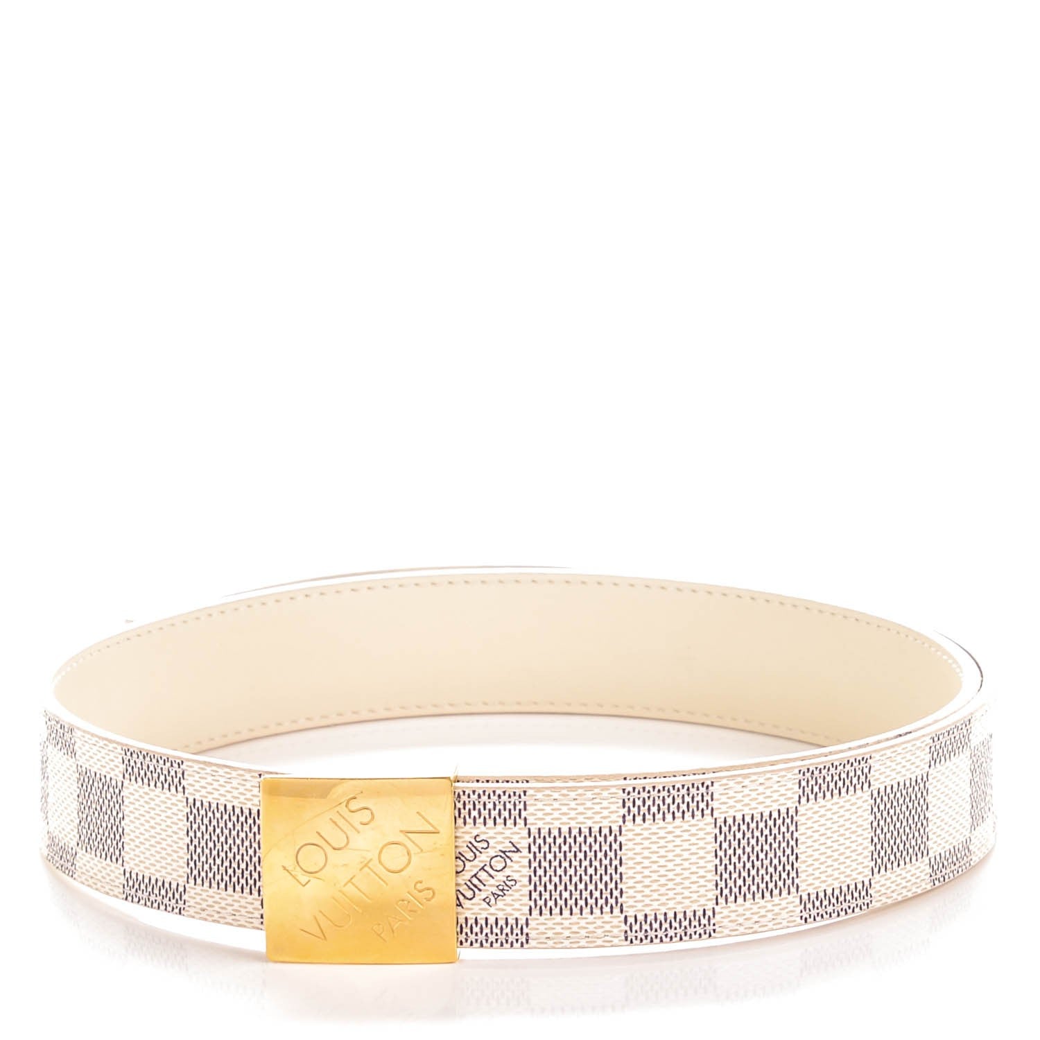 Louis Vuitton Damier Azur LV Paris Buckle Belt 80 32 Gold 1 of 5