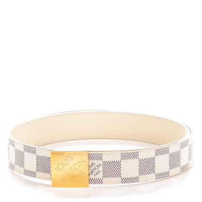 Louis Vuitton Damier Azur LV Paris Buckle Belt 80 32 Gold 1 of 5