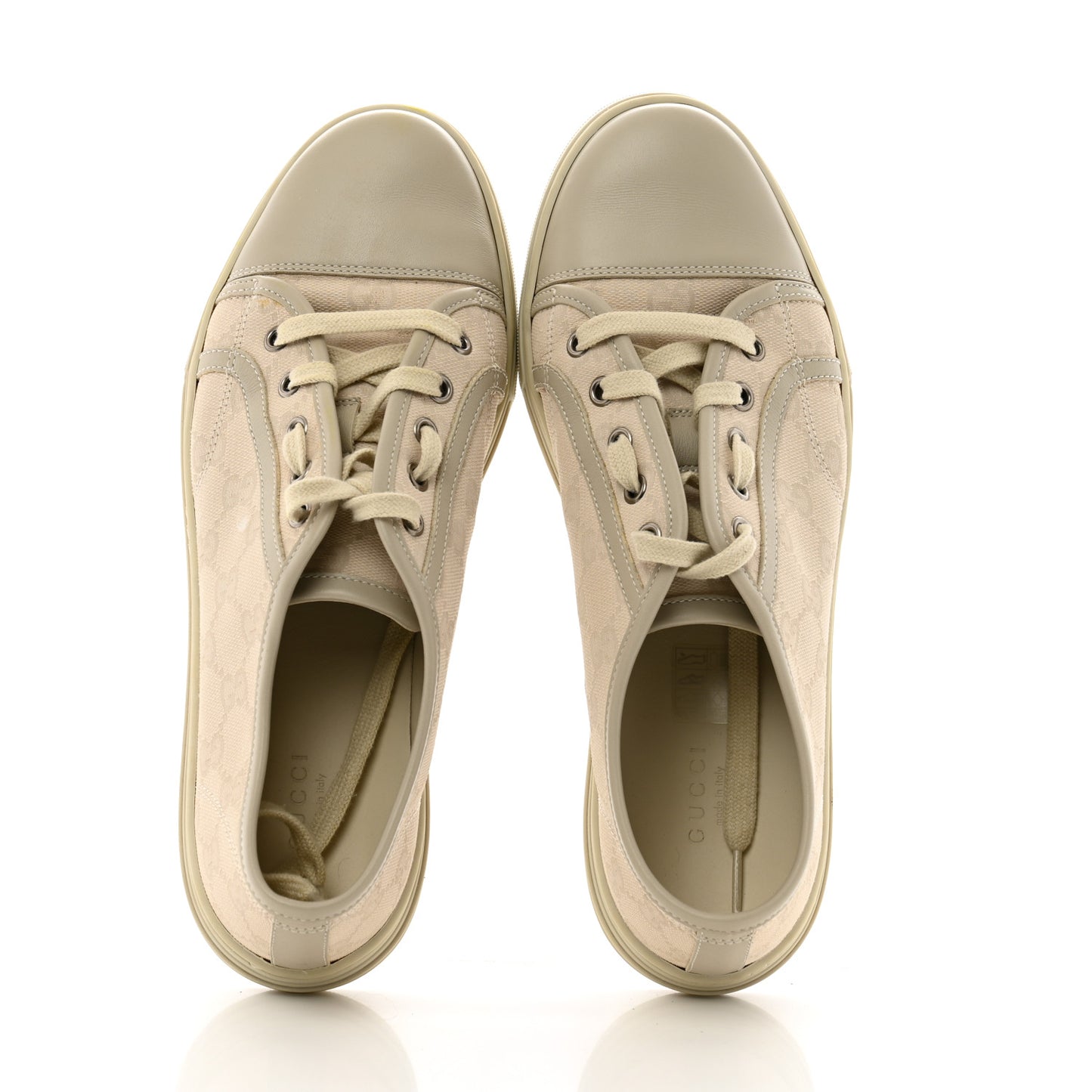 Washed Cotton GG Monogram Calfskin Womens Low Top Sneakers 40 White Mystic White Great White