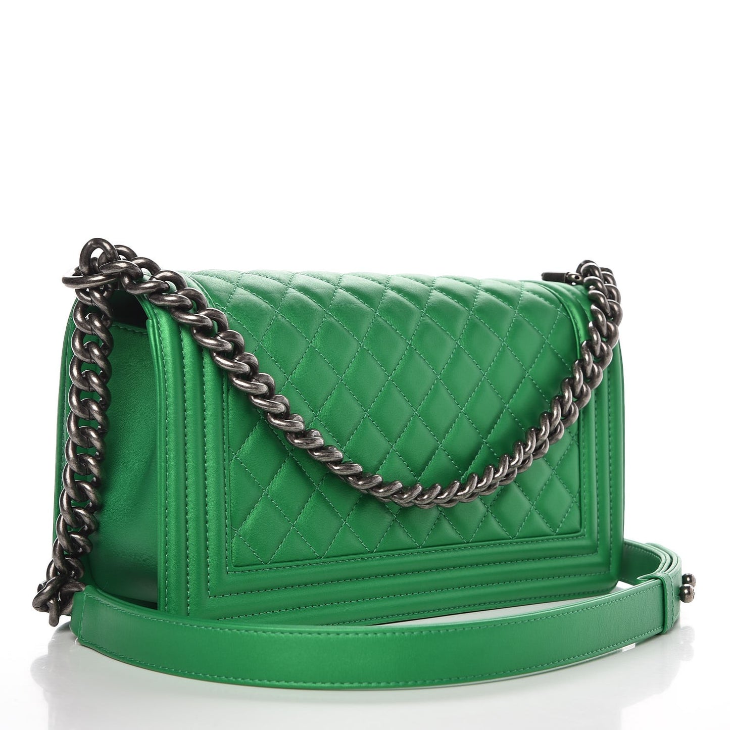 Metallic Calfskin Quilted Medium Boy Flap Green