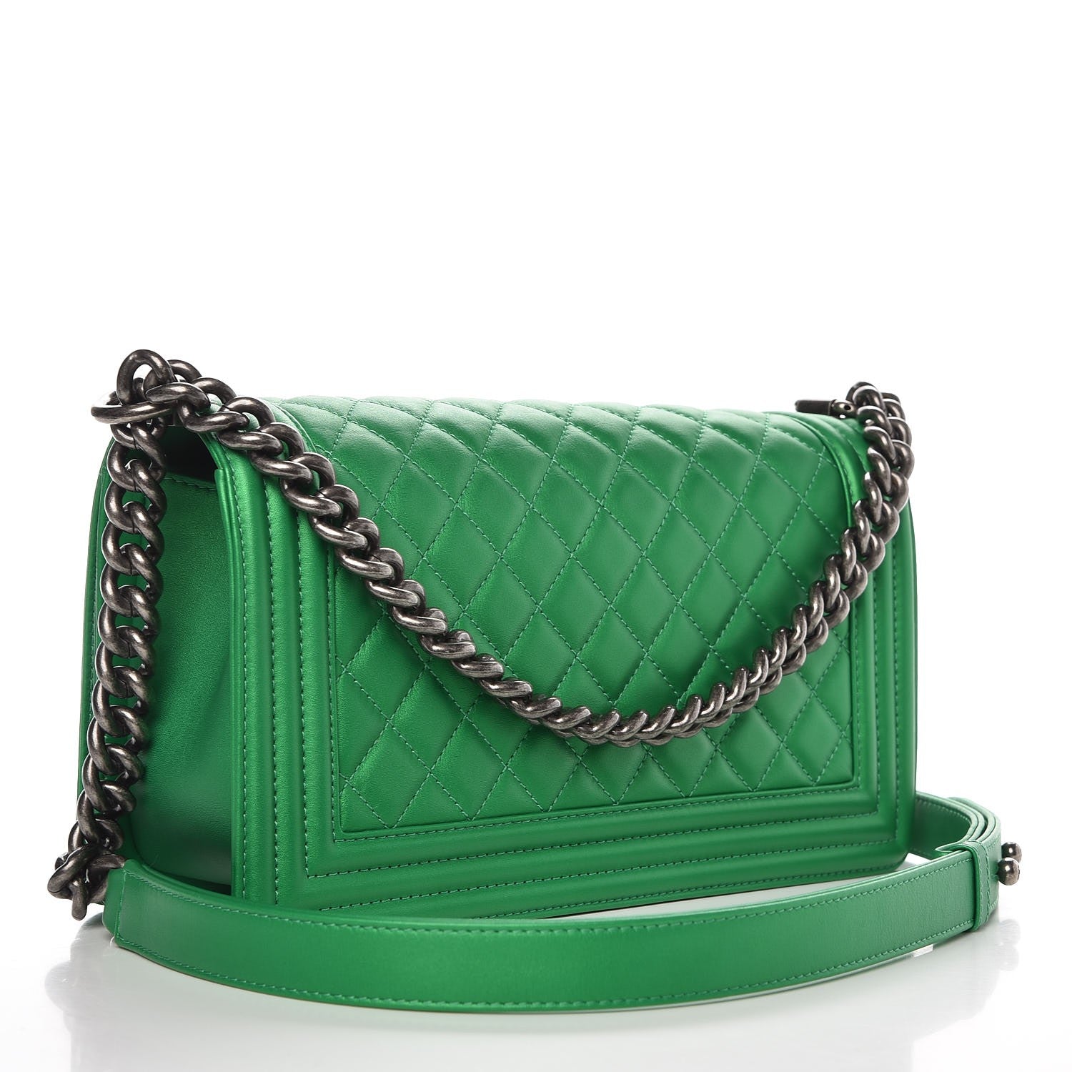 Chanel Metallic Calfskin Quilted Medium Boy Flap Green 3 of 9