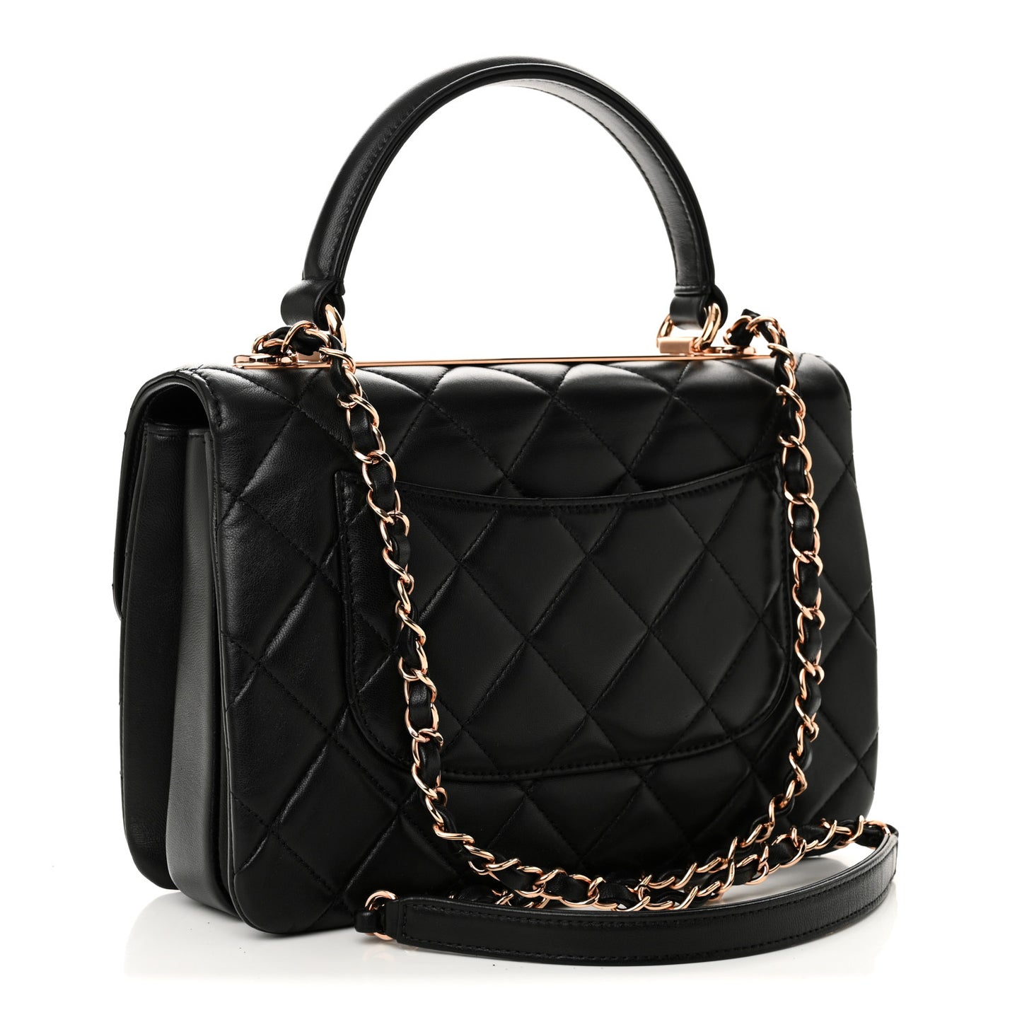 Lambskin Quilted Small Trendy CC Dual Handle Flap Bag Black