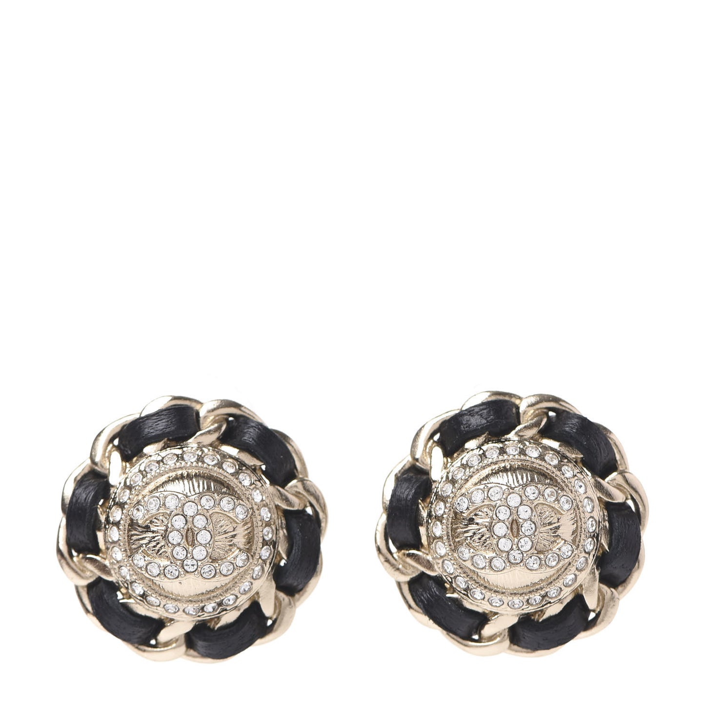 Crystal Lambskin Chain Around CC Earrings Gold Black