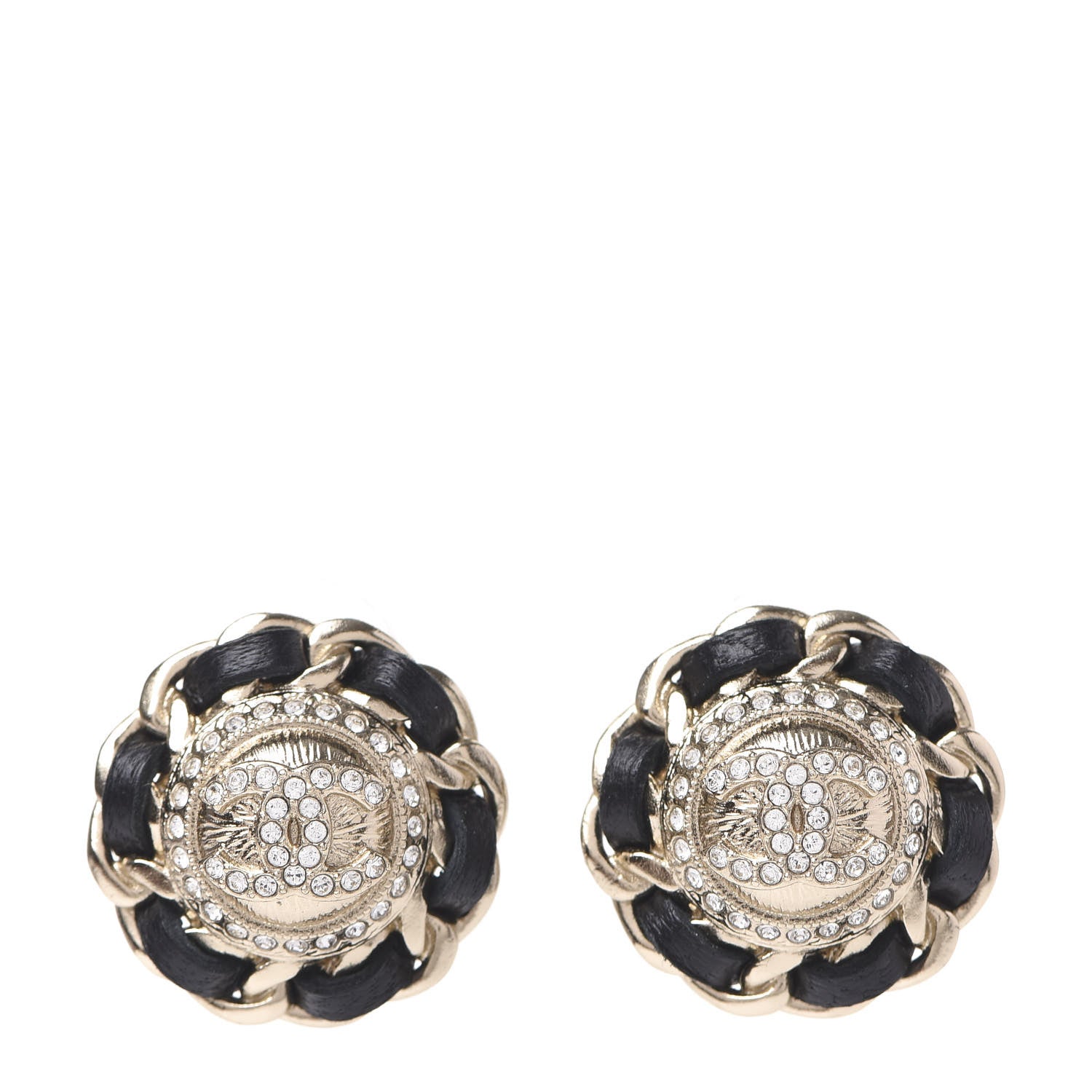 Chanel Crystal Lambskin Chain Around CC Earrings Gold Black 1 of 5