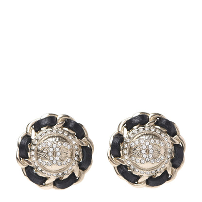 Chanel Crystal Lambskin Chain Around CC Earrings Gold Black 1 of 5