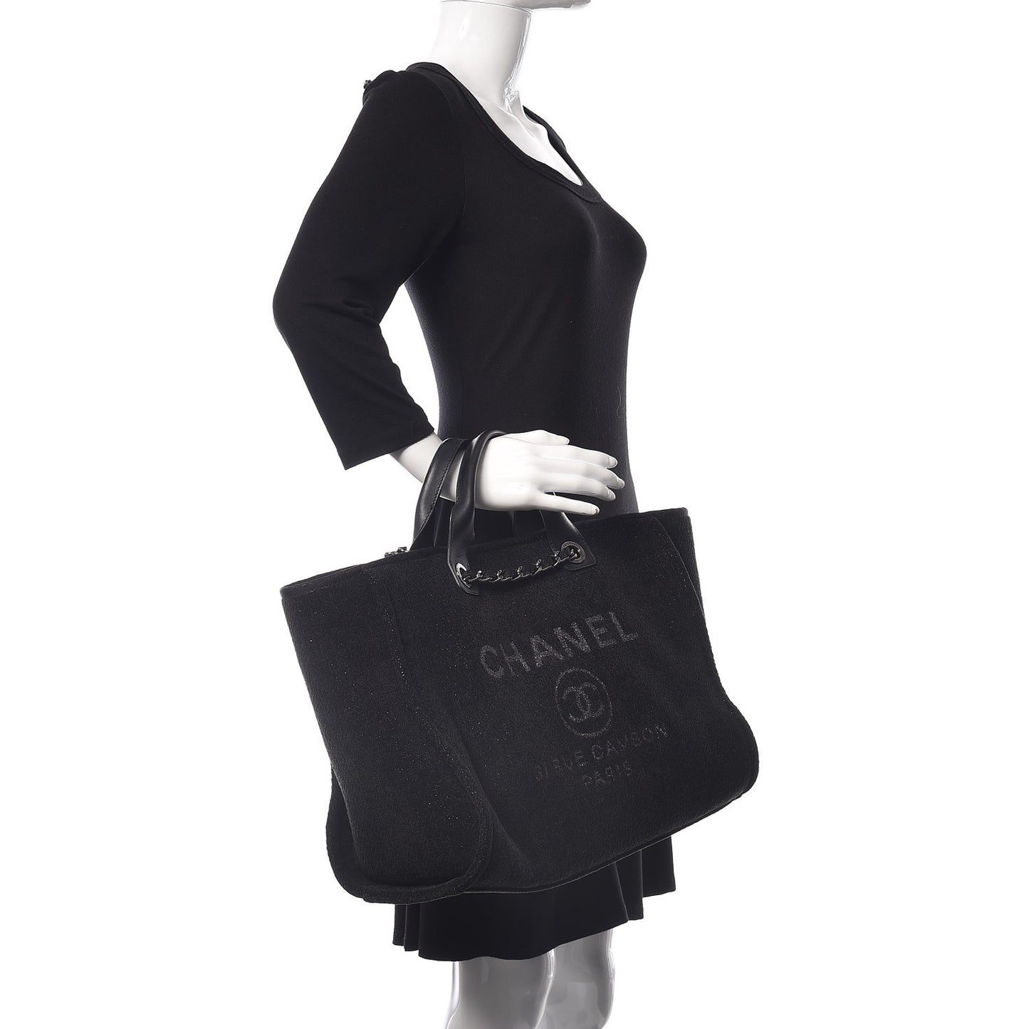 Lurex Boucle Medium Deauville Tote Black