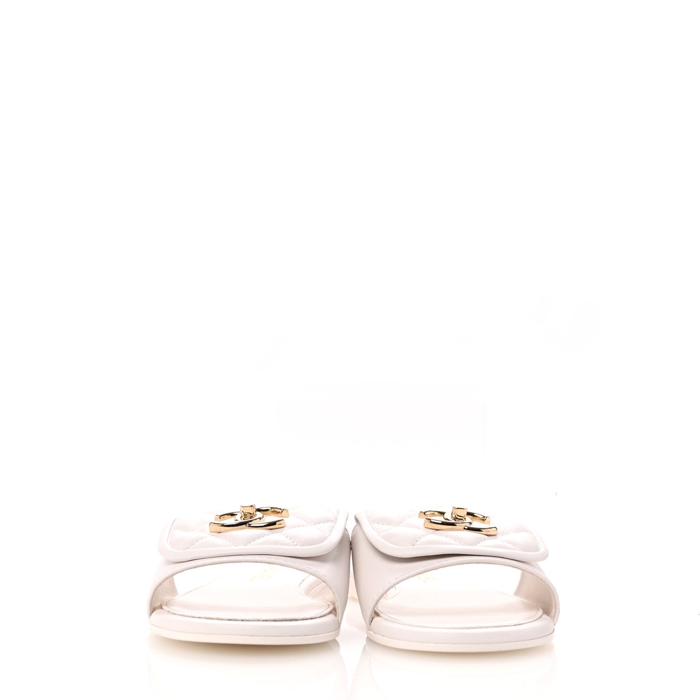 Lambskin Quilted Turnlock Flat Mules 36 White