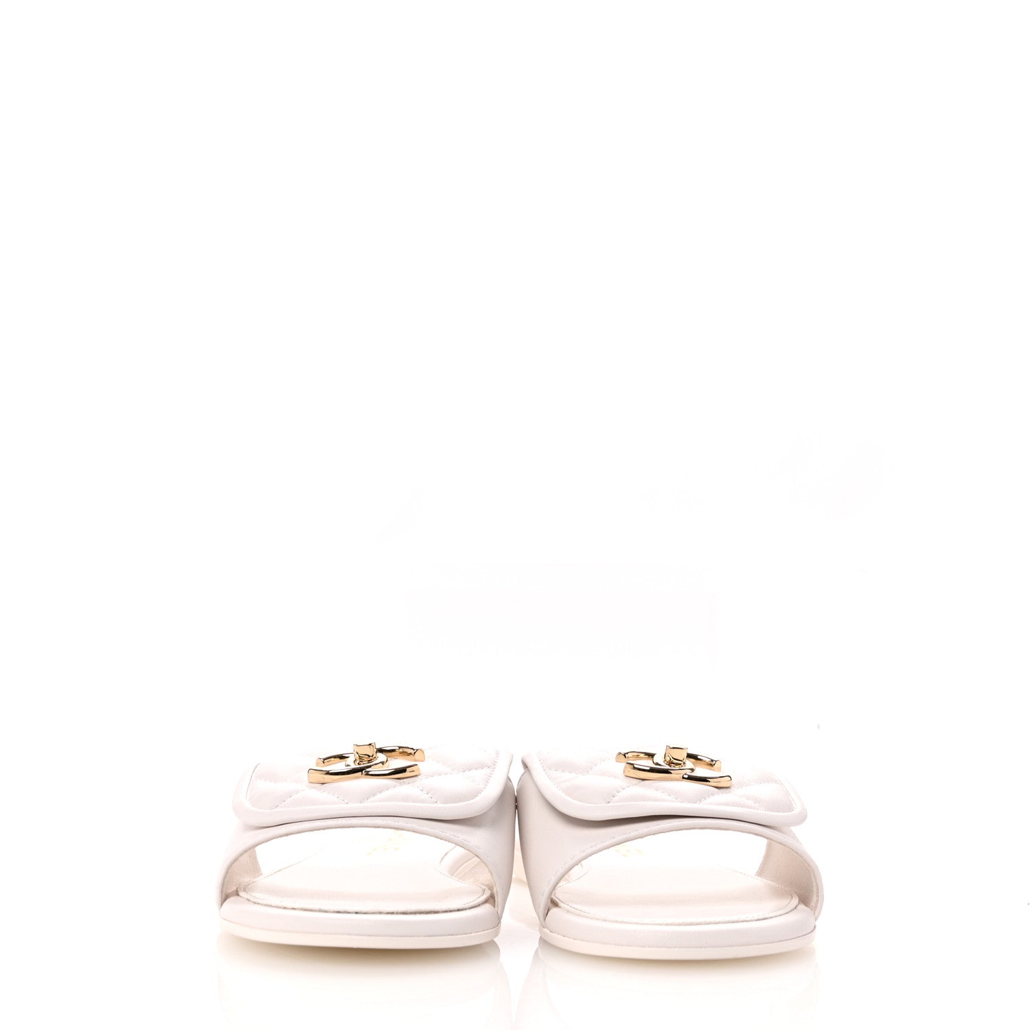 Chanel Lambskin Quilted Turnlock Flat Mules 36 White 3 of 12