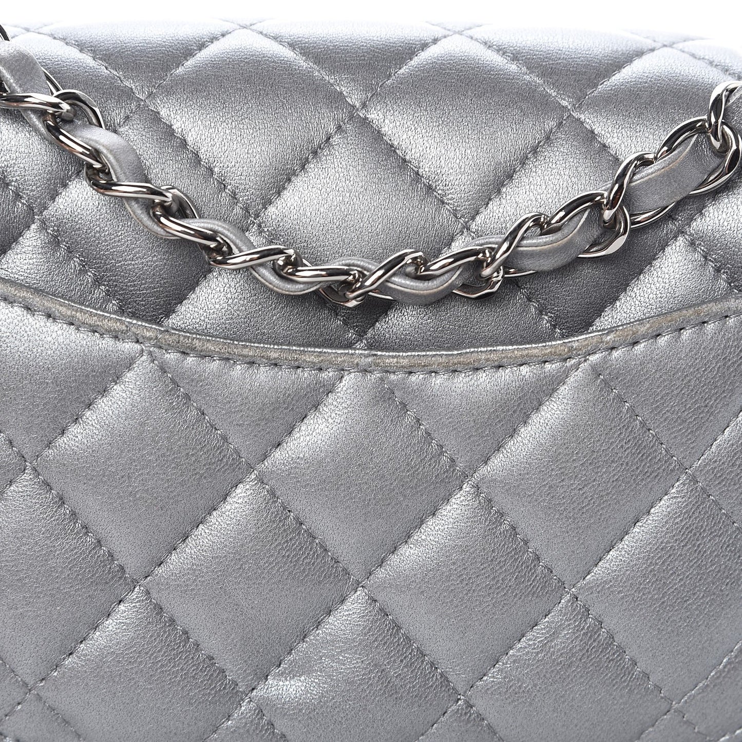 Metallic Lambskin Quilted Mini Rectangular Flap Silver