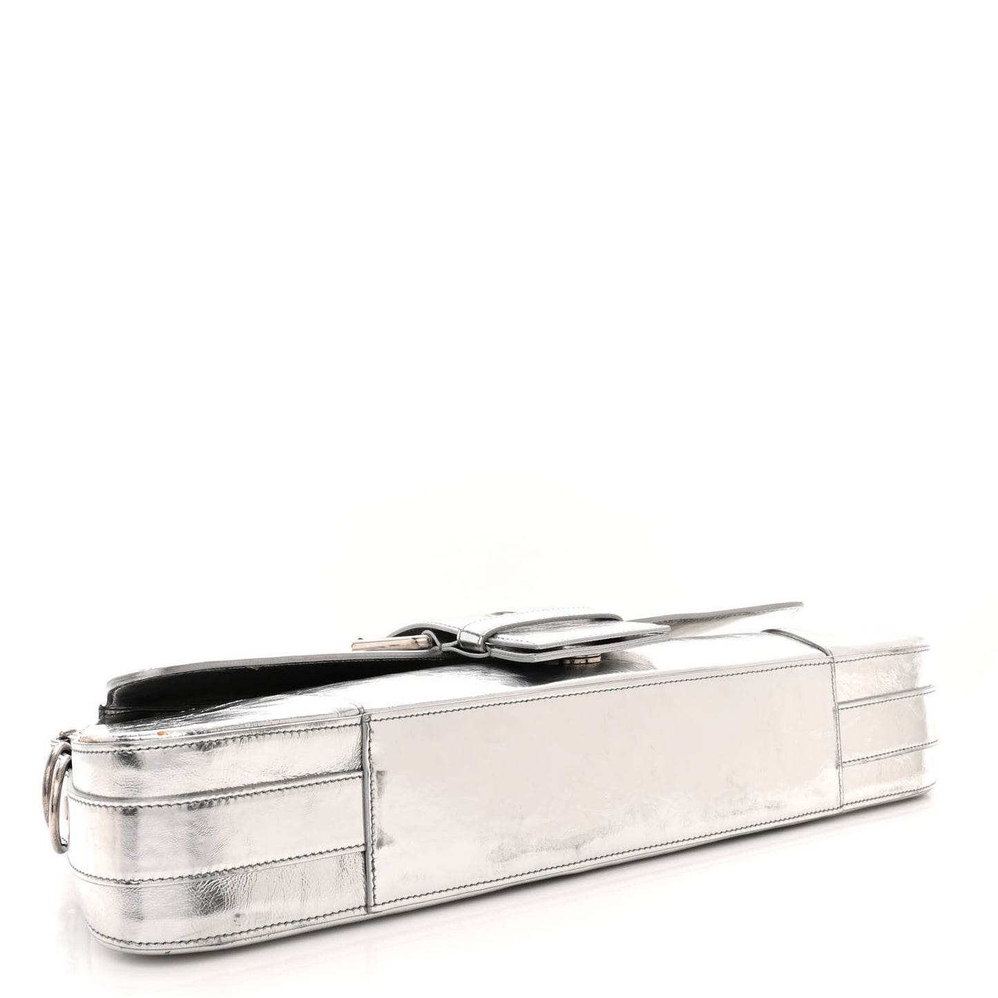 Smooth Metallic Calfskin Large Lindsay Shoulder Bag Silver