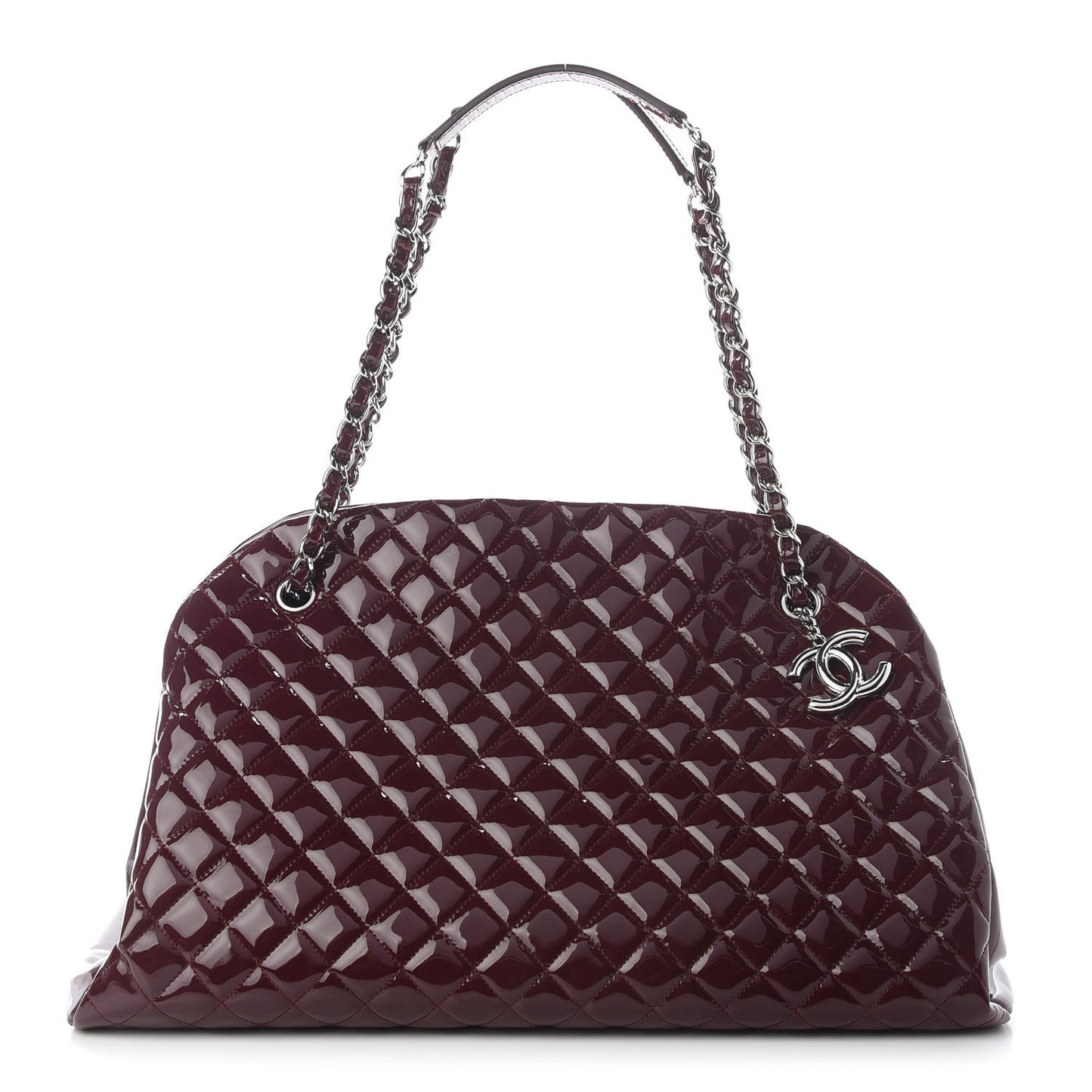 Patent Quilted Large Just Mademoiselle Bowling Bag Plum