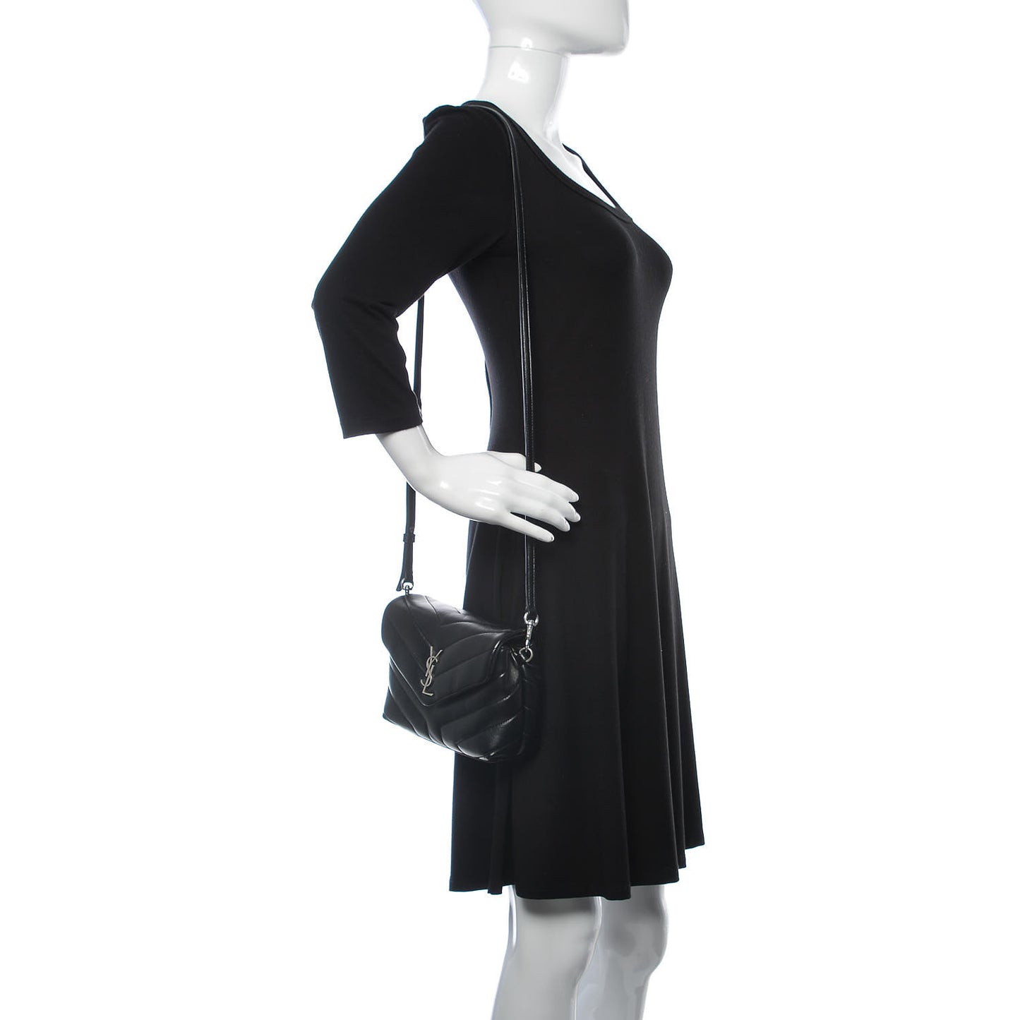 Calfskin Y Quilted Monogram Toy Loulou Crossbody Bag Black