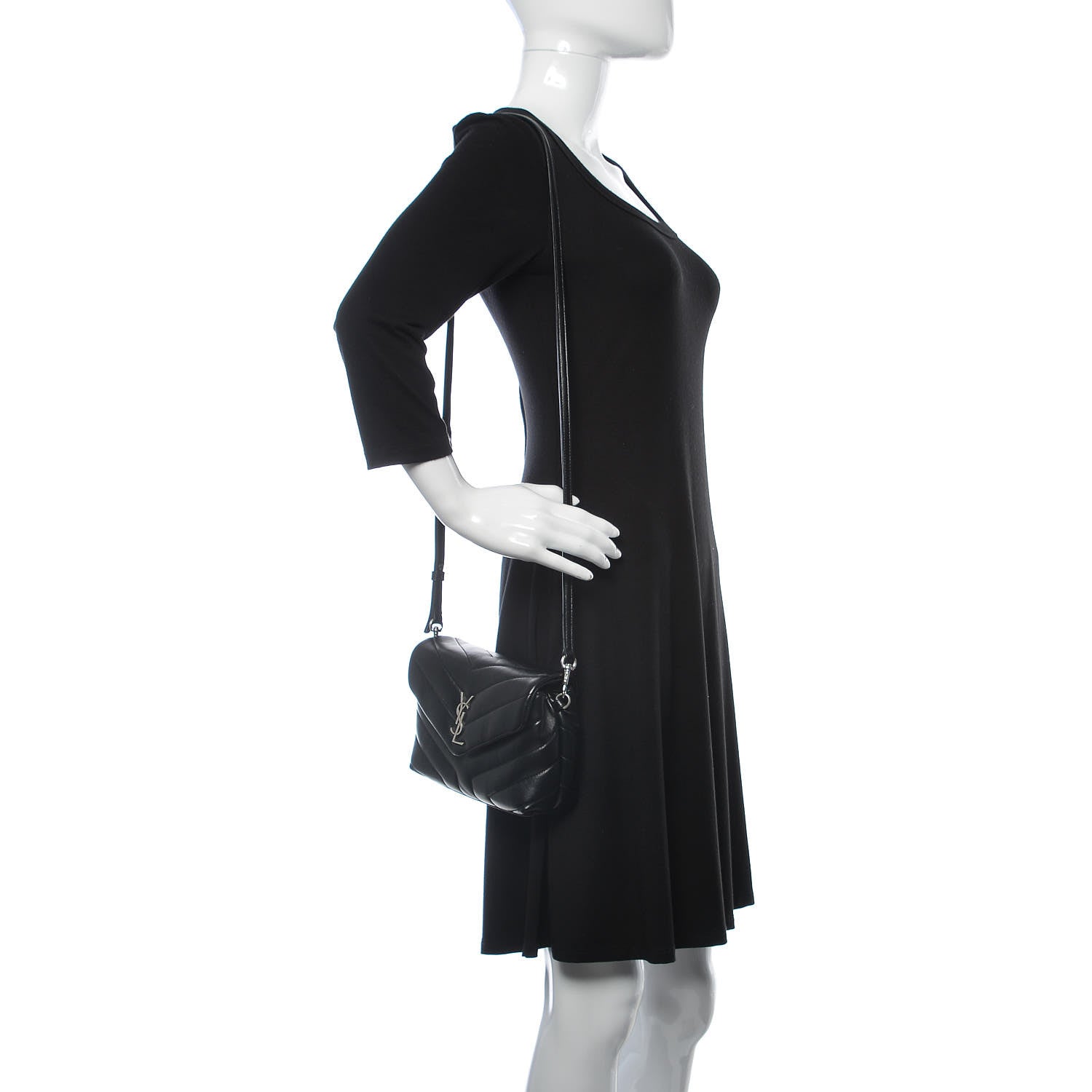 Saint Laurent Calfskin Y Quilted Monogram Toy Loulou Crossbody Bag Black 2 of 12