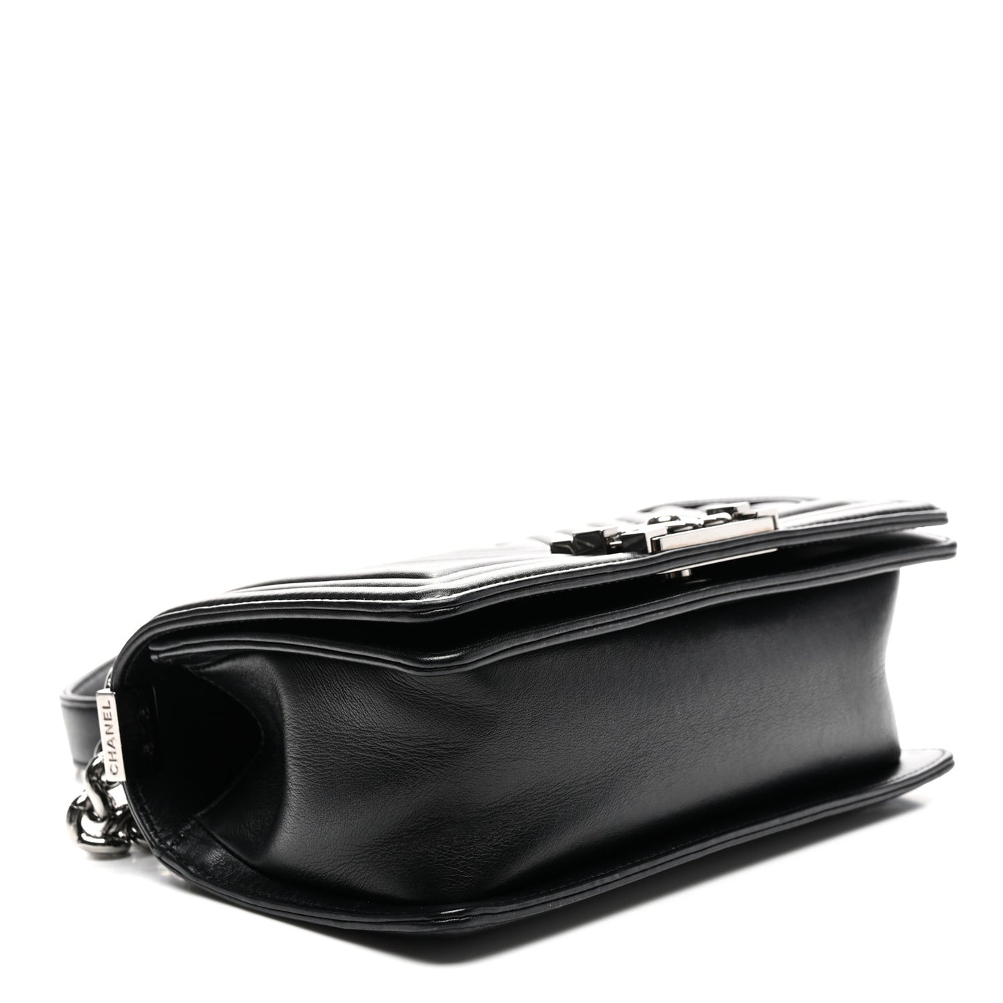 Calfskin Chain Chevron Small Boy Flap Black
