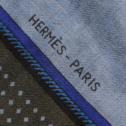 Hermes Cashmere Silk Les Voitures A Transformation Shawl 140 Bleu De Chine Kaki Marine 4 of 7