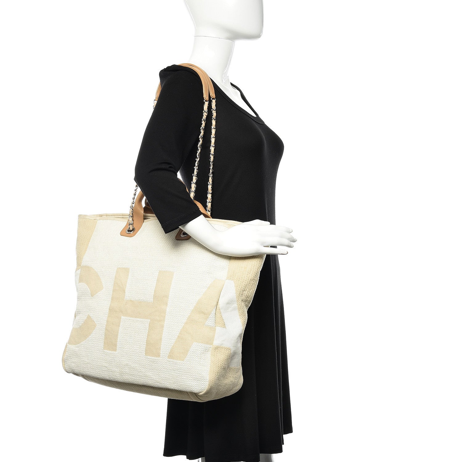 Chanel Canvas Large Shopping Tote White Beige 2 of 16