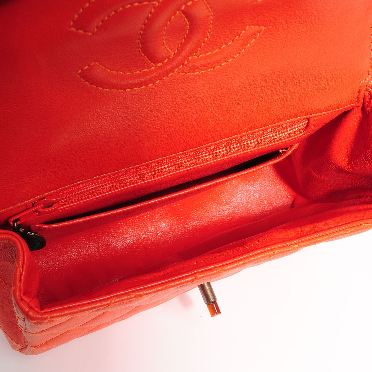 Lambskin Tortoise Chain Mini Square Flap Orange