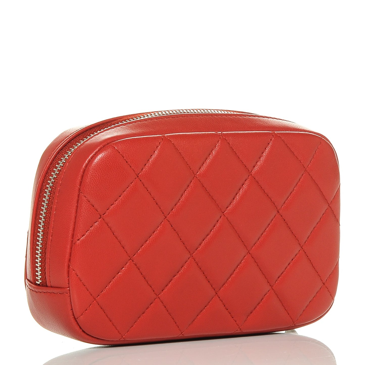 Lambskin Quilted Small Curvy Pouch Cosmetic Case Red