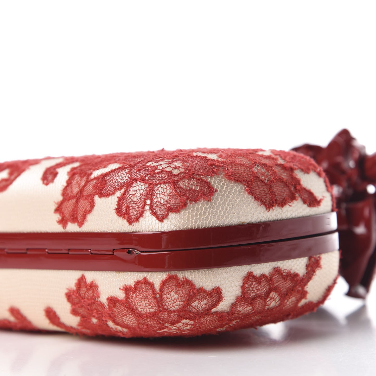 Lace Rose Knuckle Duster Box Clutch Red Nude