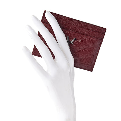 Saint Laurent Grain De Poudre Matelasse Chevron Monogram Credit Card Case Palissandre 2 of 9