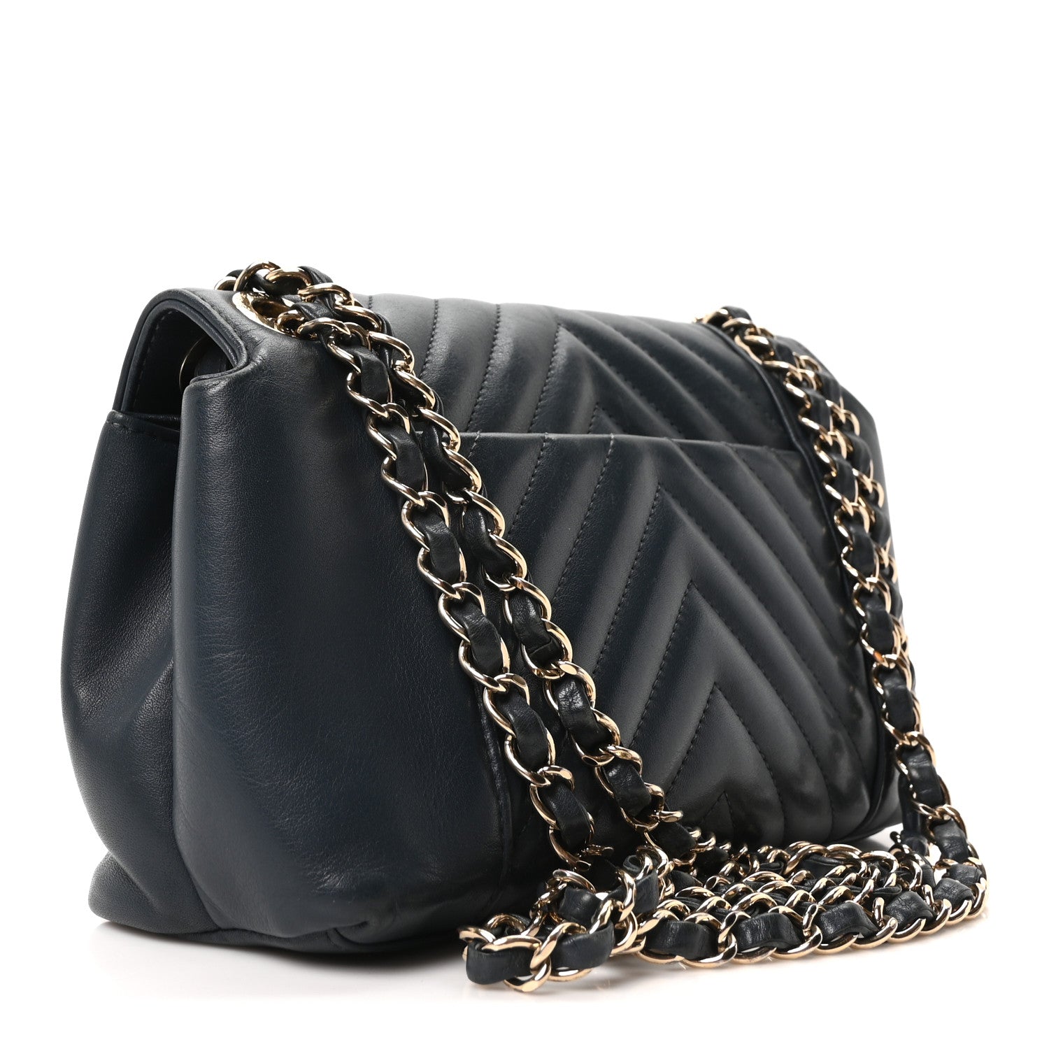 Chanel Calfskin Quilted Medium Daily Chevron Flap Navy Blue 3 of 10