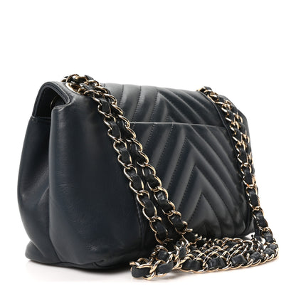 Chanel Calfskin Quilted Medium Daily Chevron Flap Navy Blue 3 of 10