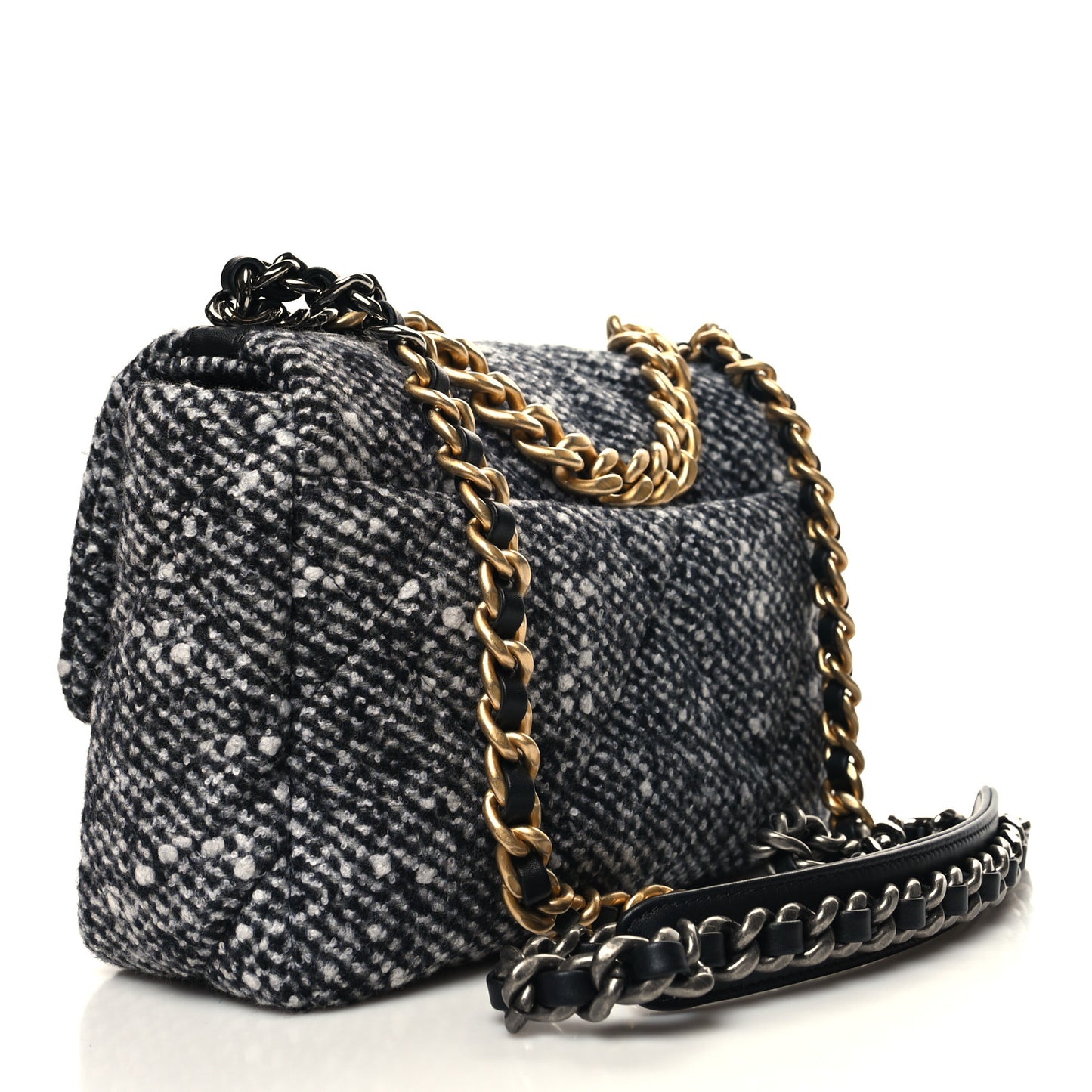 Tweed Quilted Medium Chanel 19 Flap Grey