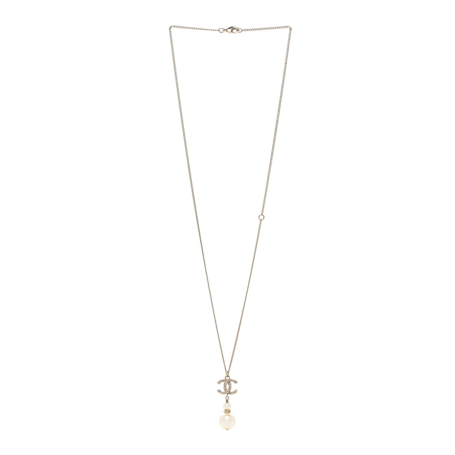Chanel Crystal Pearl Twisted CC Drop Necklace Gold 3 of 6