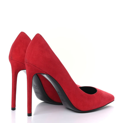 Saint Laurent Kid Scamosciato Classic Paris 105 Skinny Pumps 37.5 New Red 4 of 12