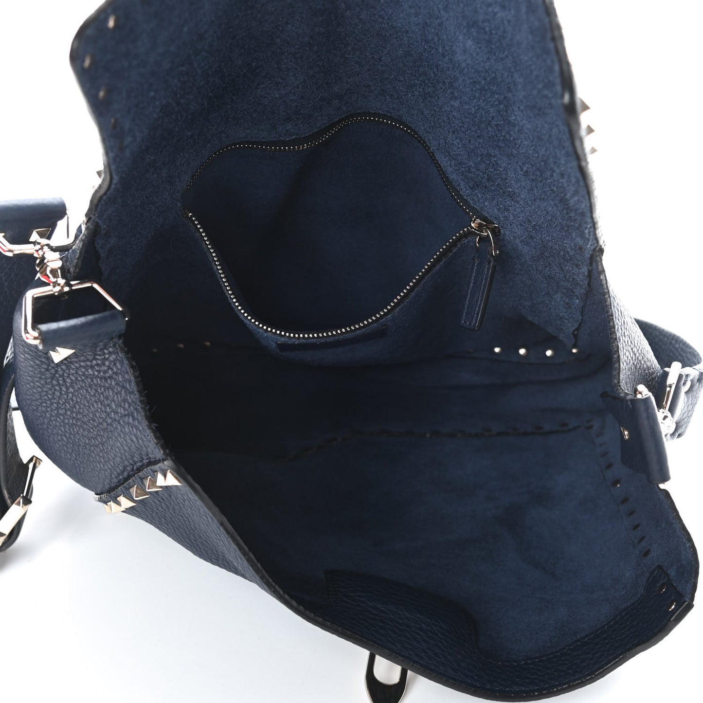 Pebbled Calfskin Rockstud Flip Lock Flap Messenger Satchel Marine