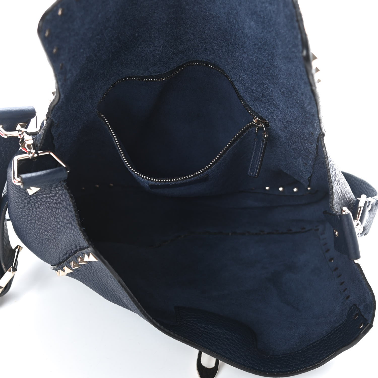 Valentino Garavani Pebbled Calfskin Rockstud Flip Lock Flap Messenger Satchel Marine 5 of 9