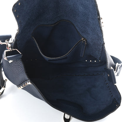 Valentino Garavani Pebbled Calfskin Rockstud Flip Lock Flap Messenger Satchel Marine 5 of 9