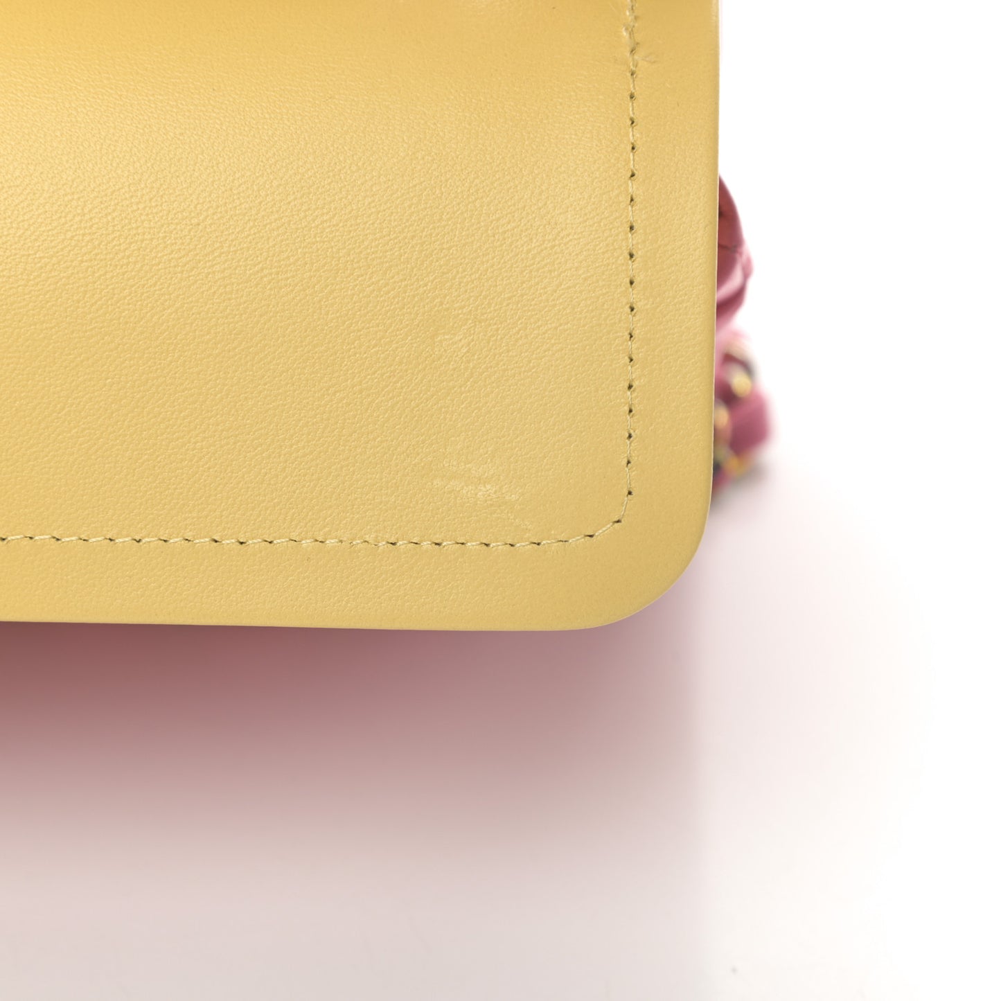 Lambskin Quilted Small Double Flap Pink Yellow