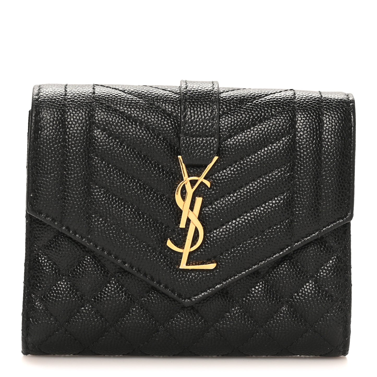 Grain De Poudre Textured Mixed Matelasse Triquilt Small Monogram Envelope Wallet Black