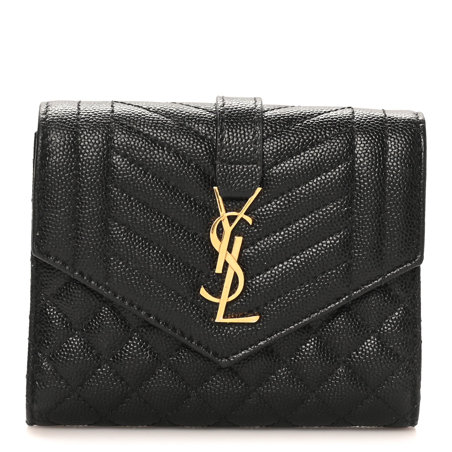 Saint Laurent Grain De Poudre Textured Mixed Matelasse Triquilt Small Monogram Envelope Wallet Black 1 of 8