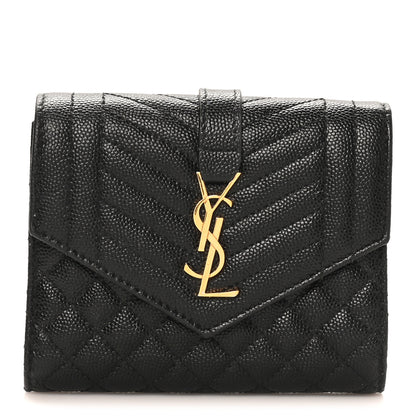 Saint Laurent Grain De Poudre Textured Mixed Matelasse Triquilt Small Monogram Envelope Wallet Black 1 of 8