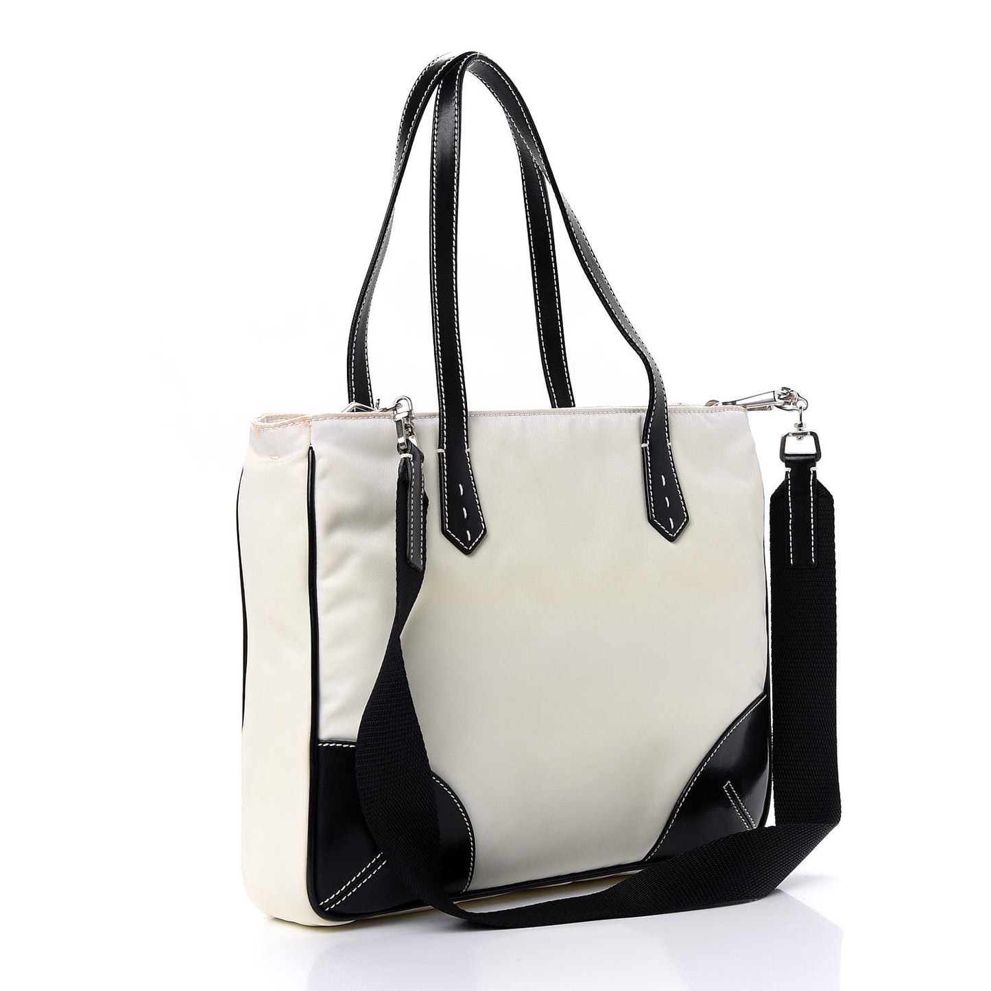 Nylon Tessuto Calfskin Tote Black White