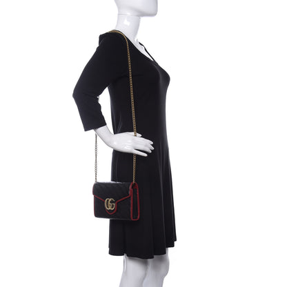 Gucci Vintage Effect Calfskin Matelasse Diagonal Torchon GG Marmont Chain Wallet Black Romantic Cherry 2 of 10