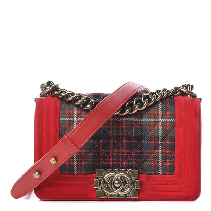 Chanel Velvet Plaid Tartan Small Boy Flap Red 1 of 15