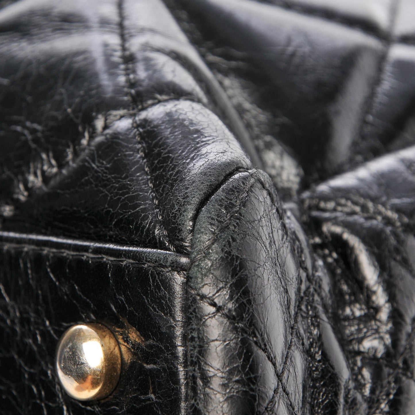 Glazed Calfskin Quilted Tote Black