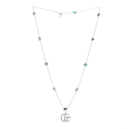 Gucci Sterling Silver Blue Topaz Mother of Pearl Double GG Pendant Necklace Blue 3 of 4