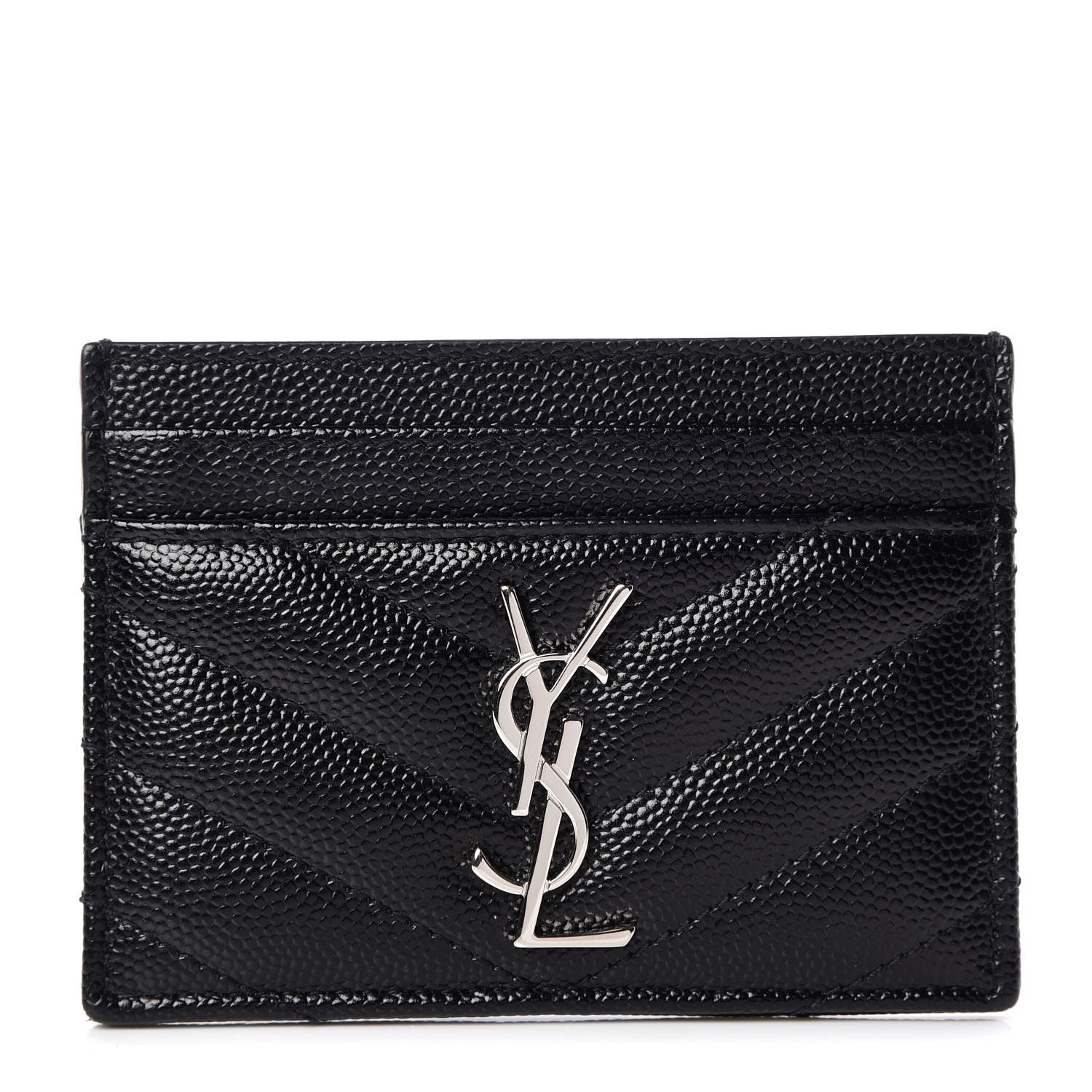 Saint Laurent Grain De Poudre Matelasse Chevron Monogram Credit Card Case Black 1 of 7