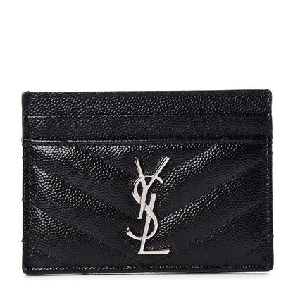 Saint Laurent Grain De Poudre Matelasse Chevron Monogram Credit Card Case Black 1 of 7