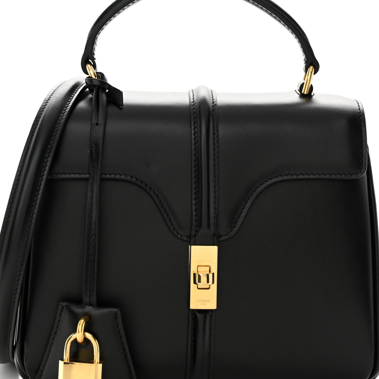 Satinated Calfskin Mini 16 Top Handle Bag Black