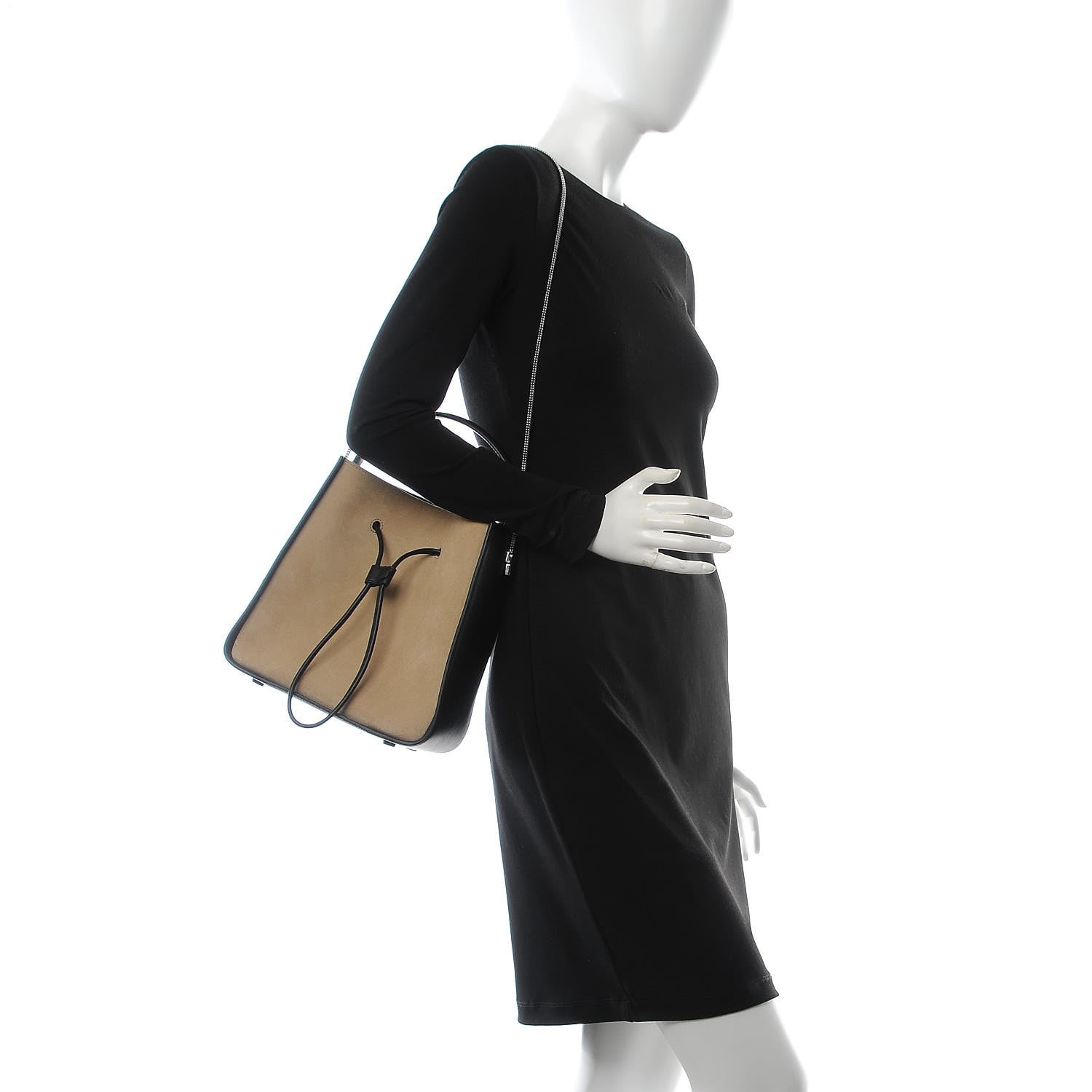 3.1 Phillip Lim 3.1 Smooth Calfskin Suede Bi-Color Small Soleil Bucket Drawstring Almond Black 2 of 9