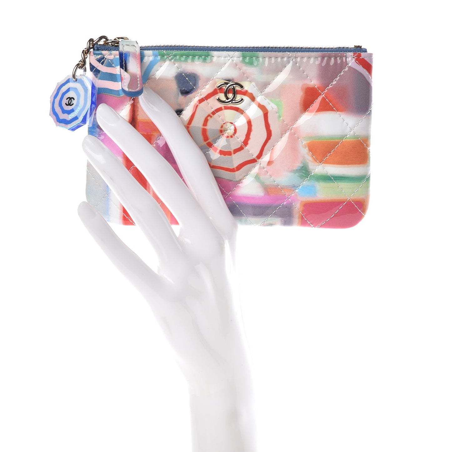 Patent Calfskin Printed Quilted Small Cosmetic Case Multicolor
