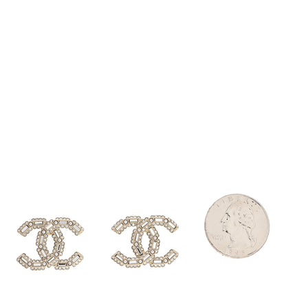 Chanel Crystal Baguette Pearl CC Earrings Gold Pearly White 2 of 4