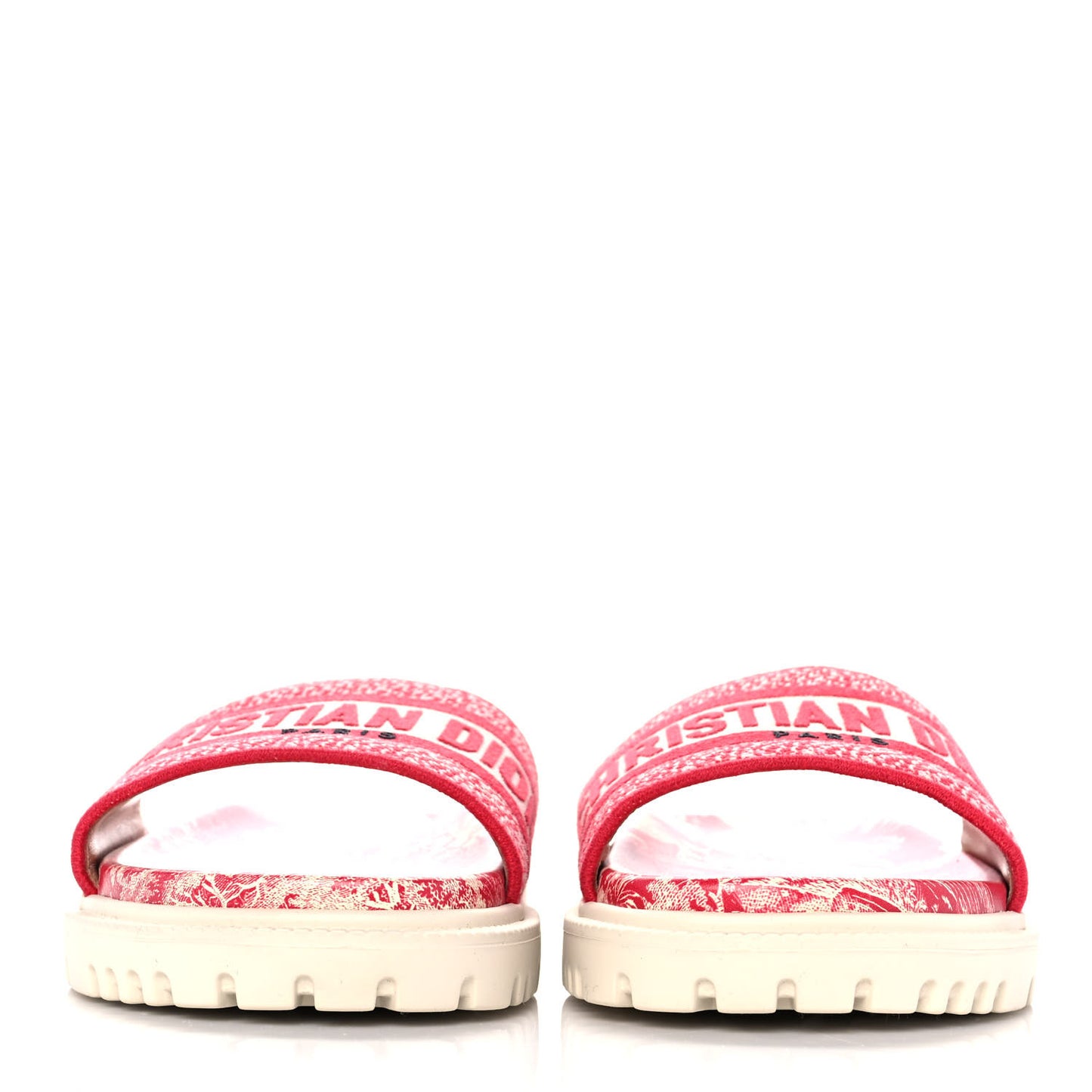 Canvas Toile de Jouy Embroidered Dway 10mm Slide Sandals 36.5 Off White Raspberry