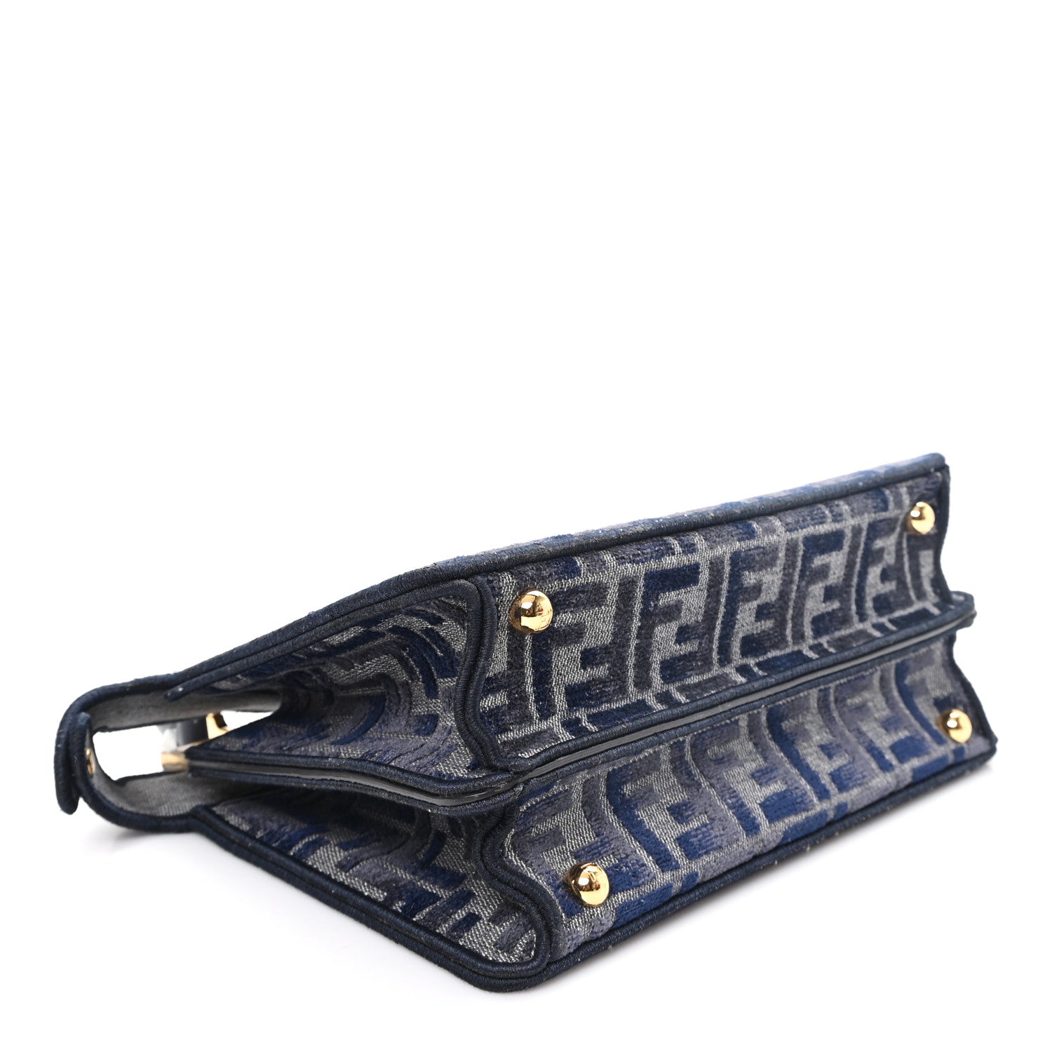 Fendi Chenille Vitello Seta FF Small Peekaboo I SEE U Satchel Grigio Blue Notte 4 of 12
